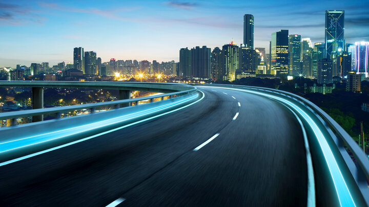 Highway city landscape at night